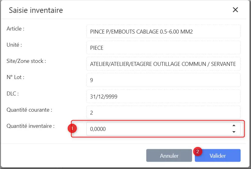 Saisie Quantité inventaire